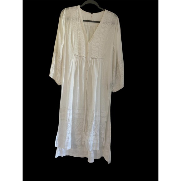Free People White Lace In The Garden Duster Dress Boho Maxi Swiss Dot Small - Picture 2 of 8